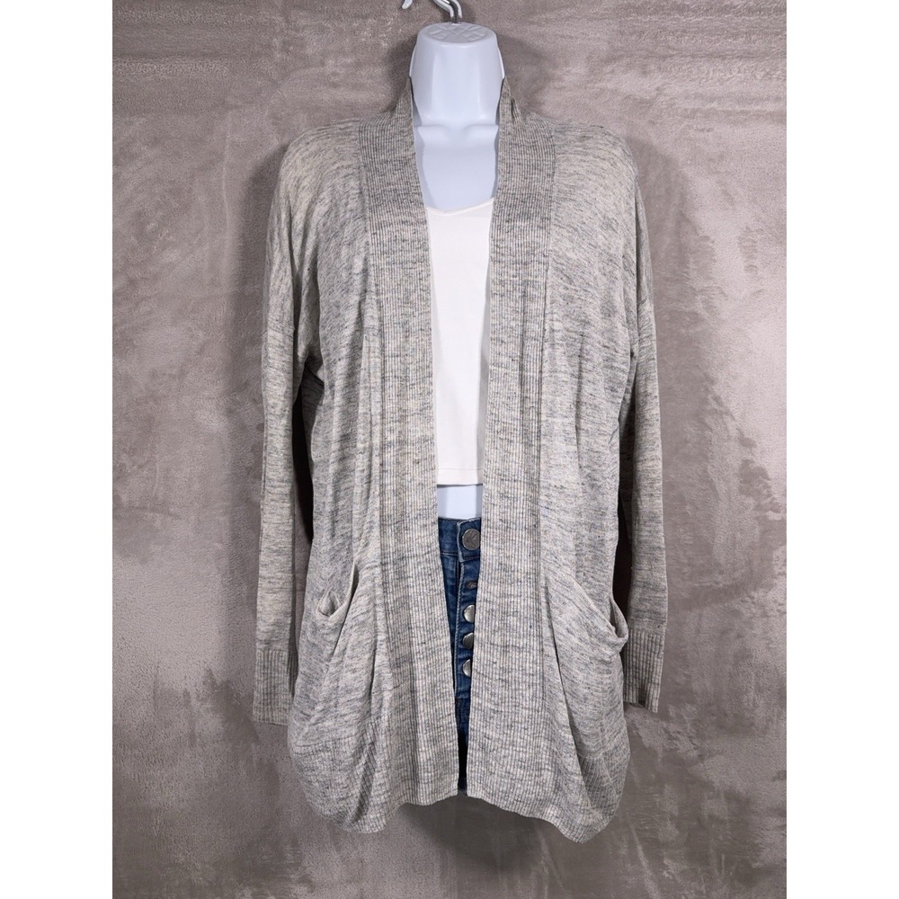 Muji Cardigan Womens XS Gray Linen Blend Open Front Longline Lightweight Sweater